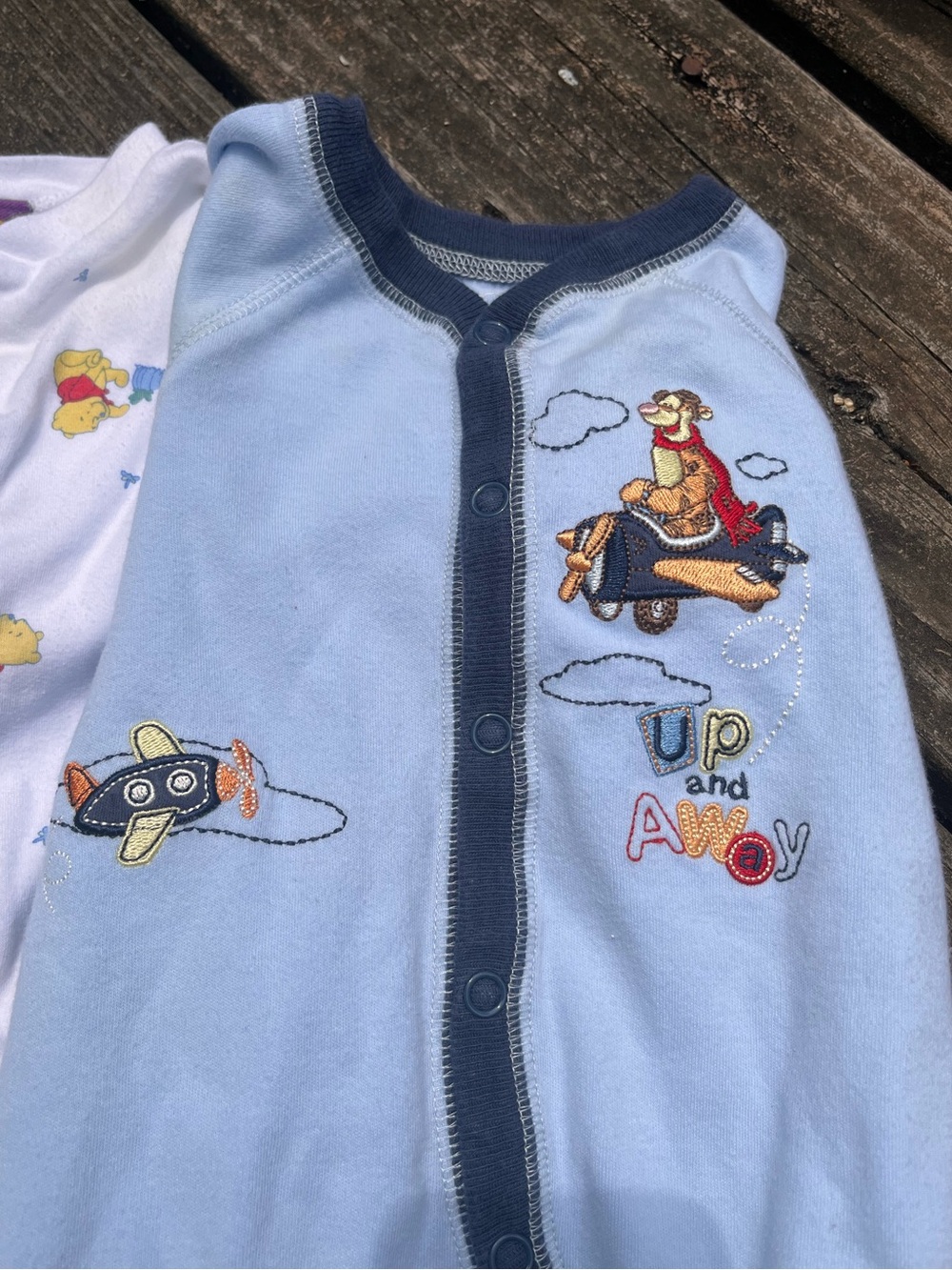 Vintage Style Winnie the Pooh Baby Sleepers - Blue & White Set of 3 - Picture 3 of 6